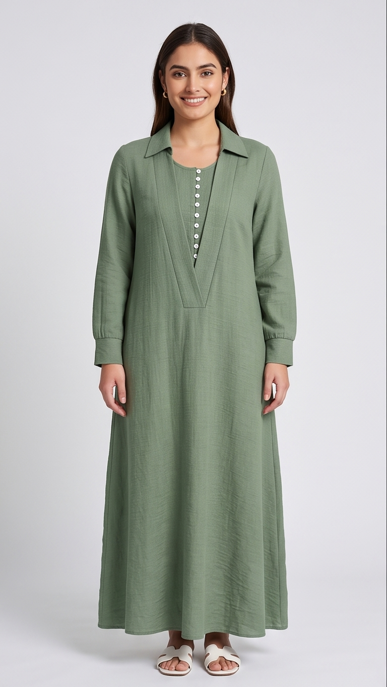 Textured Faux Two-Piece Collared Maxi Dress
