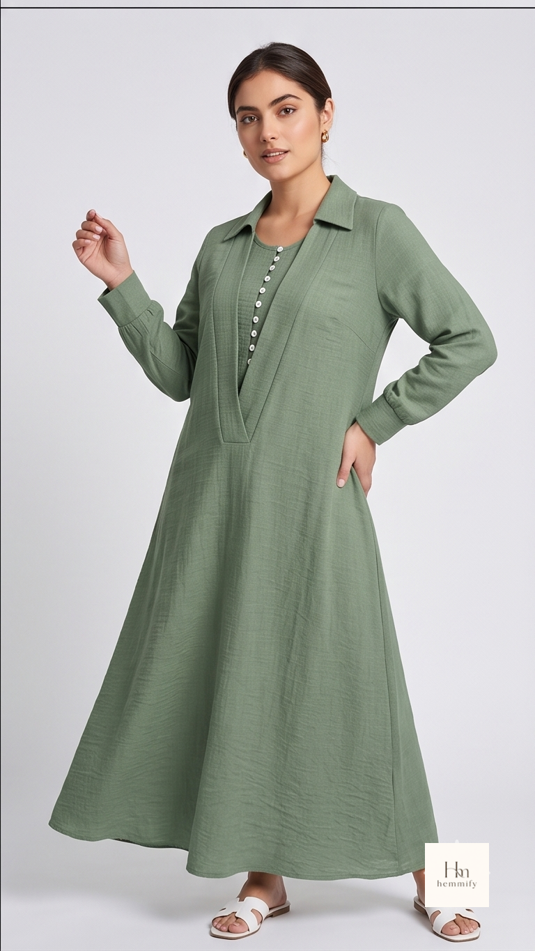 Textured Faux Two-Piece Collared Maxi Dress