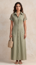 The Mesh-Sleeve Textural Maxi Shirt Dress