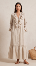 Linen Cascading Ruffle Tiered Maxi Dress