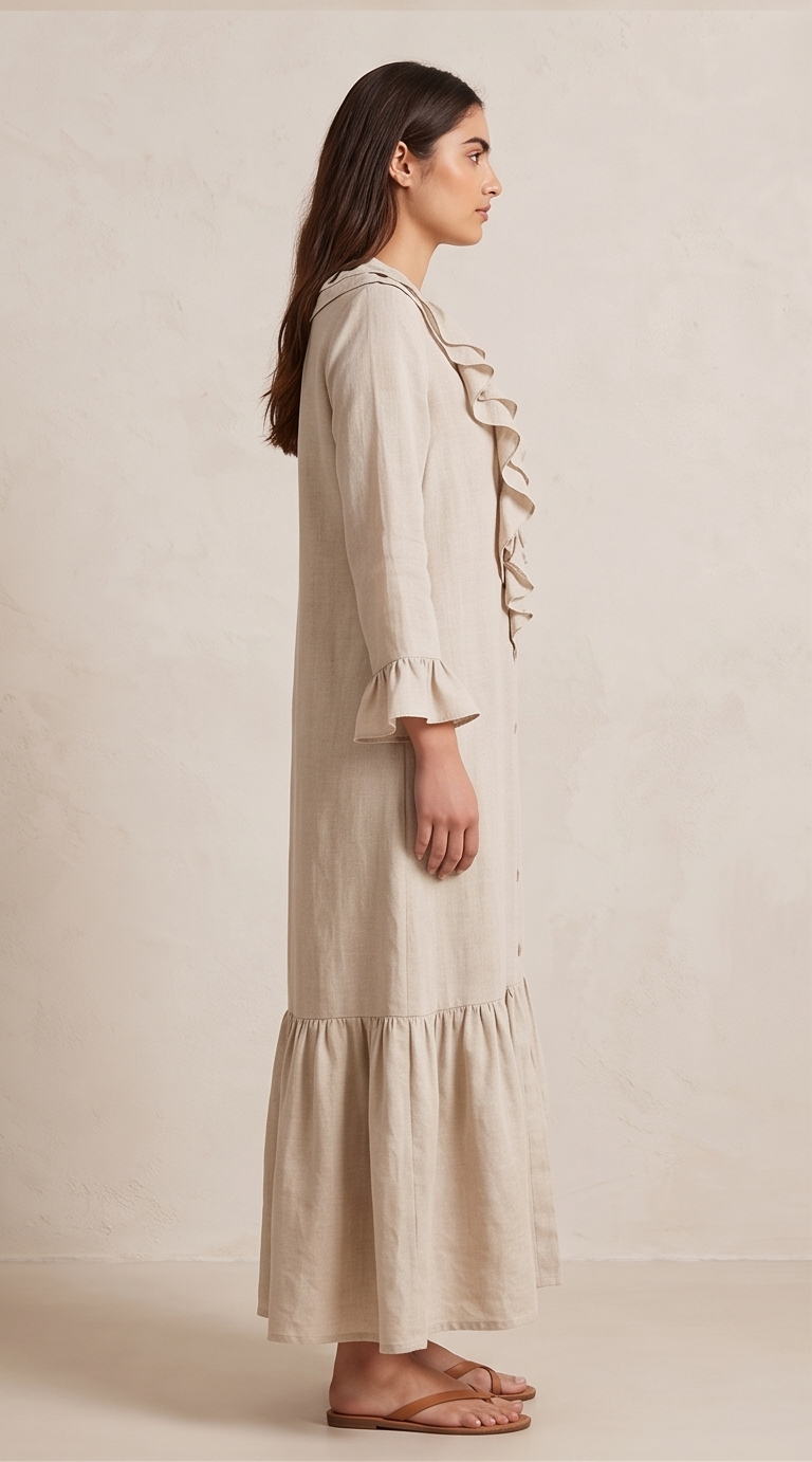 Linen Cascading Ruffle Tiered Maxi Dress