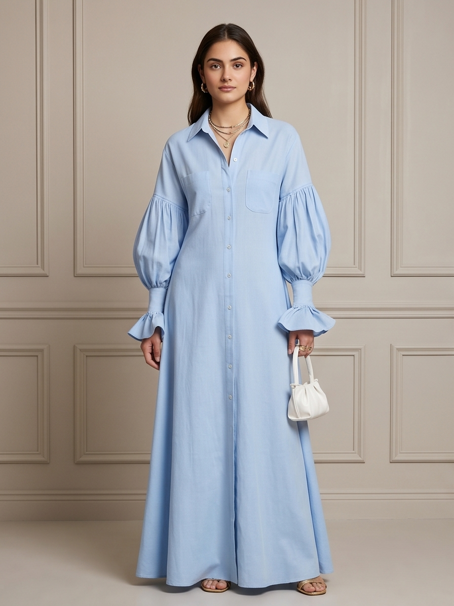 The Statement Sleeve Button-Front Maxi Dress