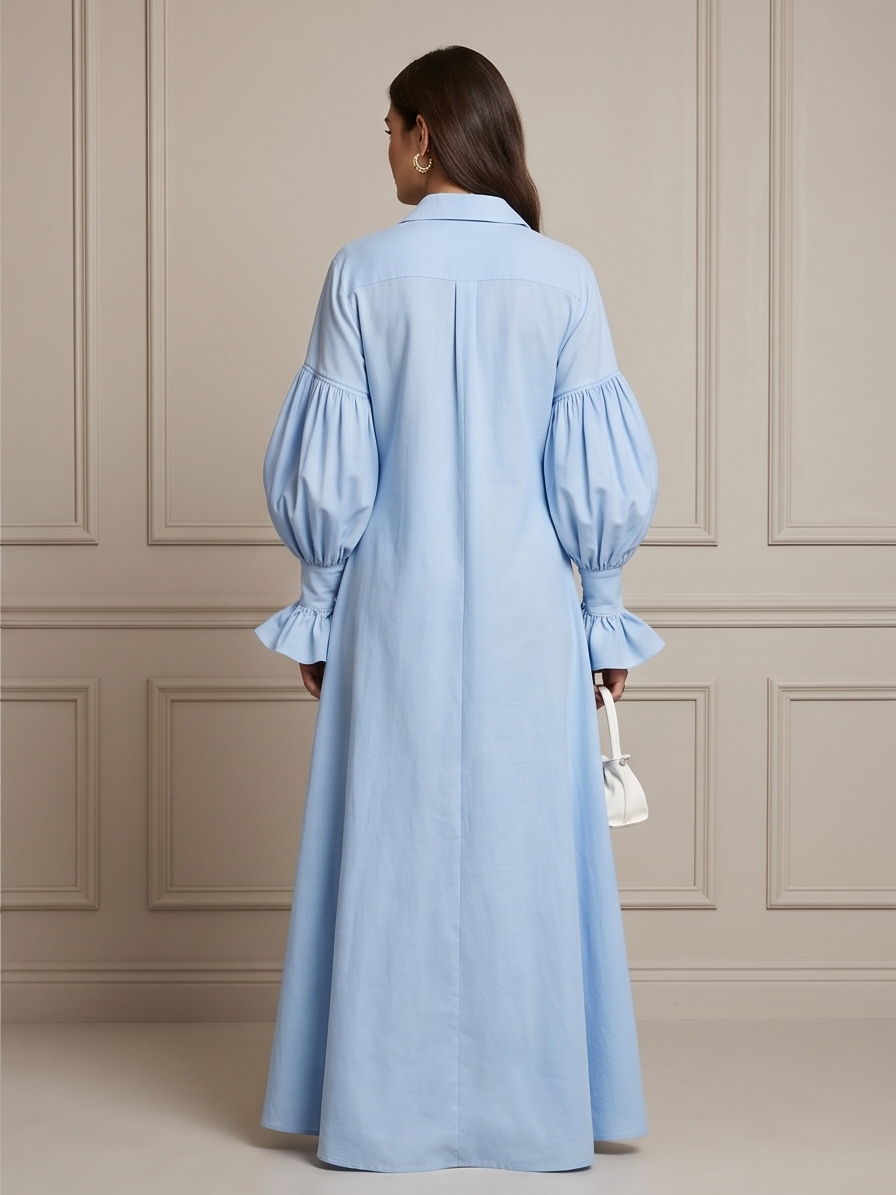 The Statement Sleeve Button-Front Maxi Dress