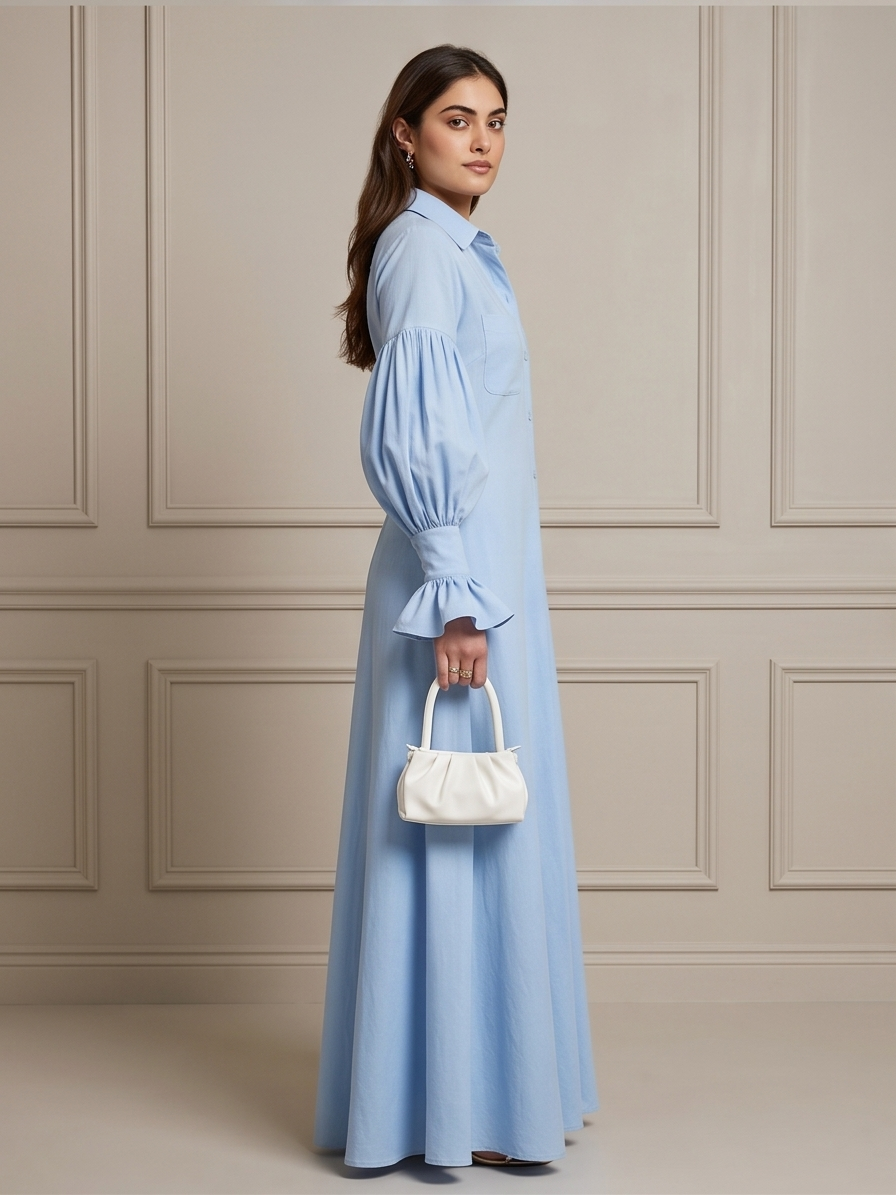 The Statement Sleeve Button-Front Maxi Dress