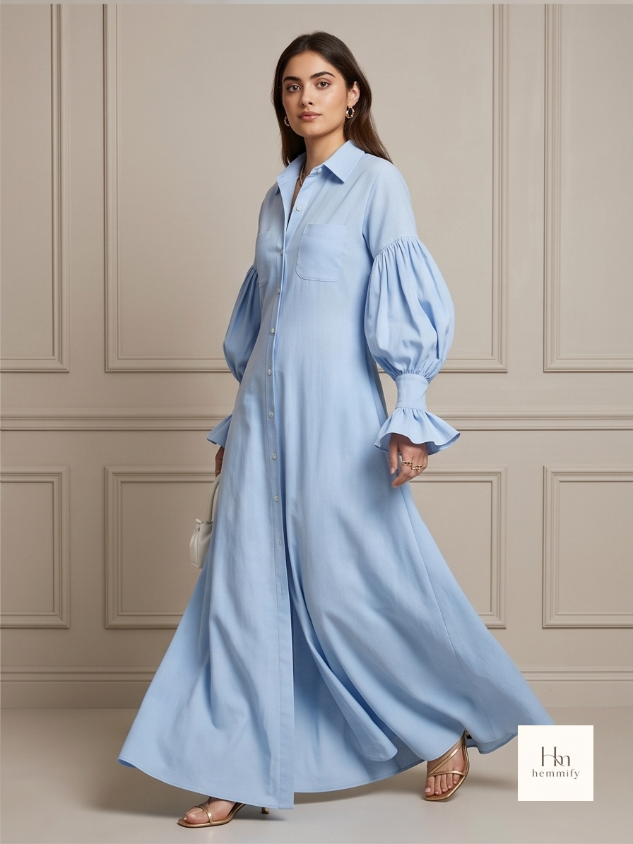 The Statement Sleeve Button-Front Maxi Dress