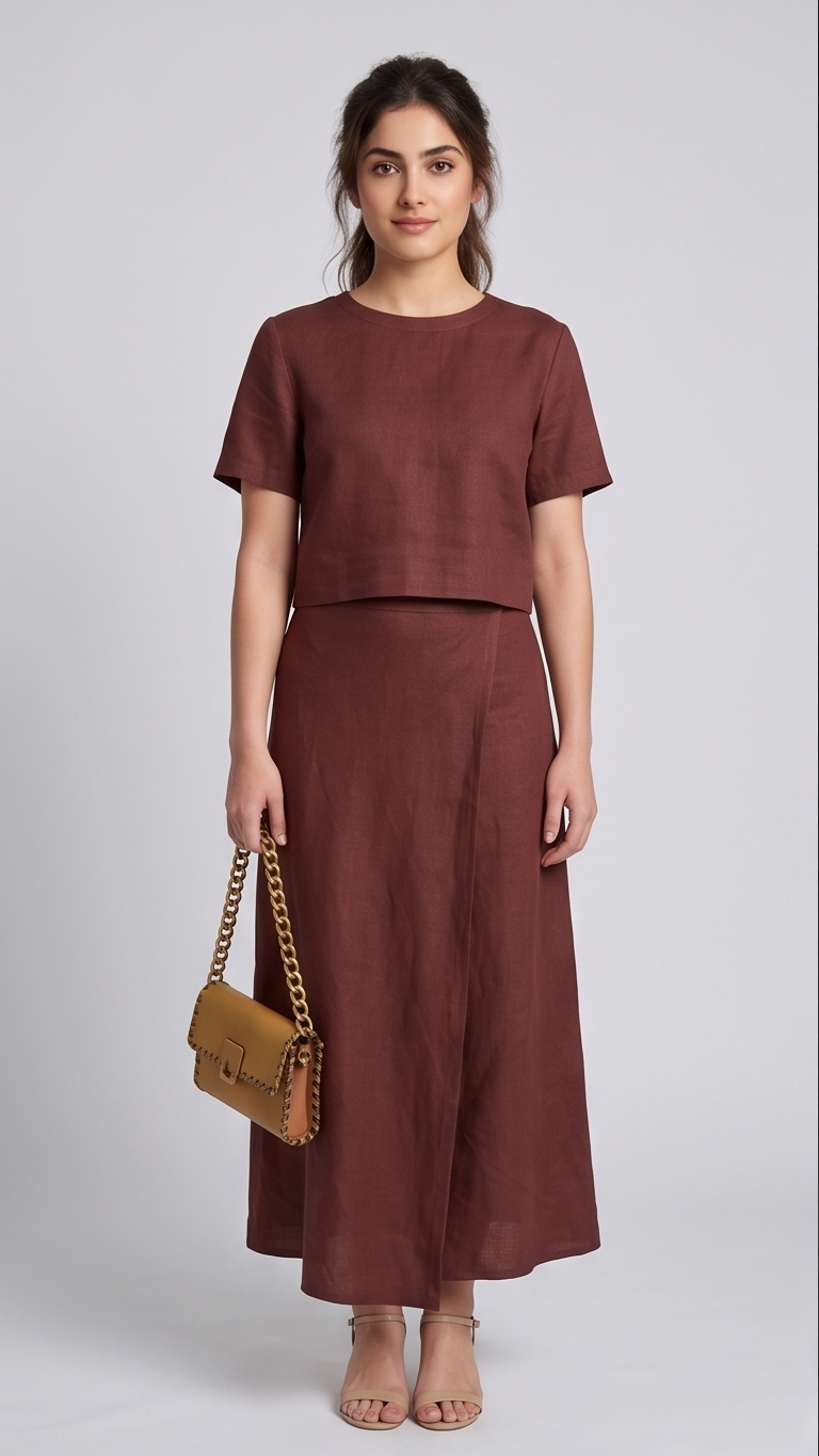 Short Sleeve Boxy Tee and Asymmetrical Wrap Maxi Skirt