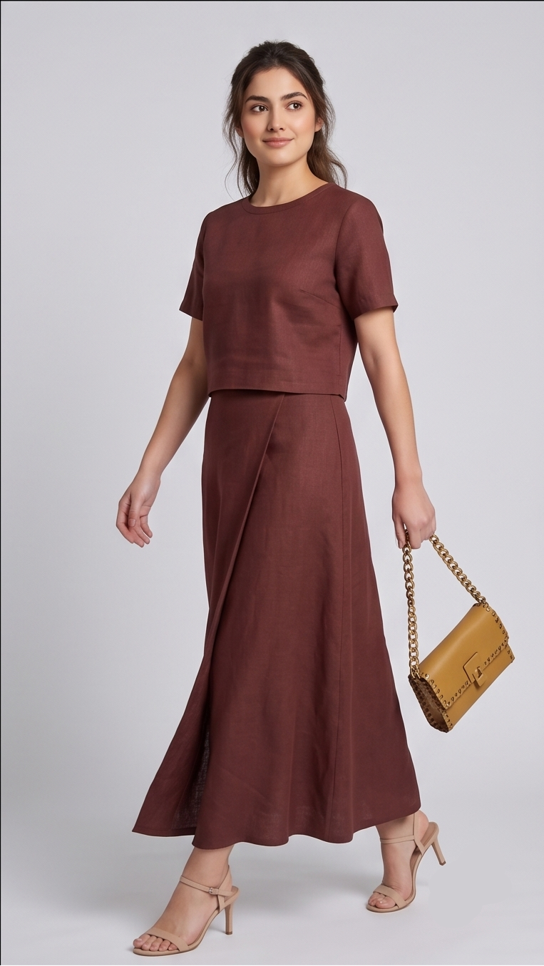 Short Sleeve Boxy Tee and Asymmetrical Wrap Maxi Skirt