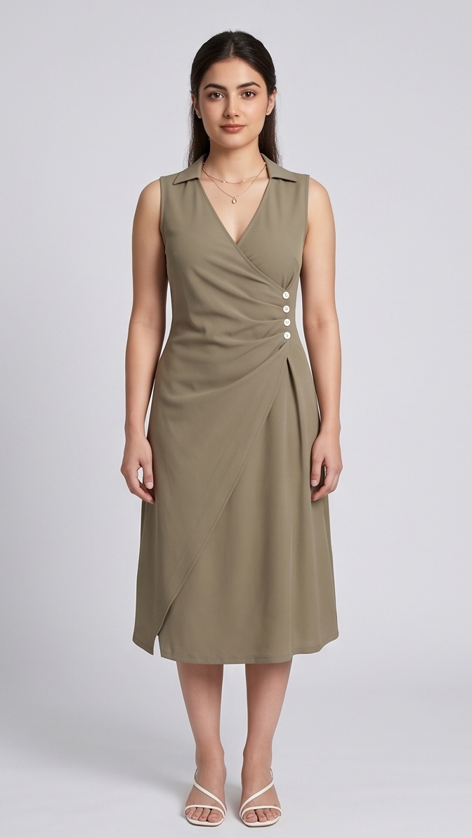 Woman wearing a olive dress