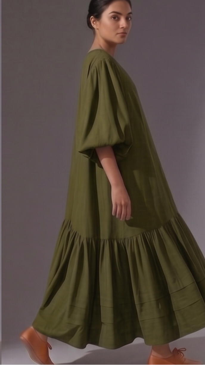 Woman wearing a green dress 