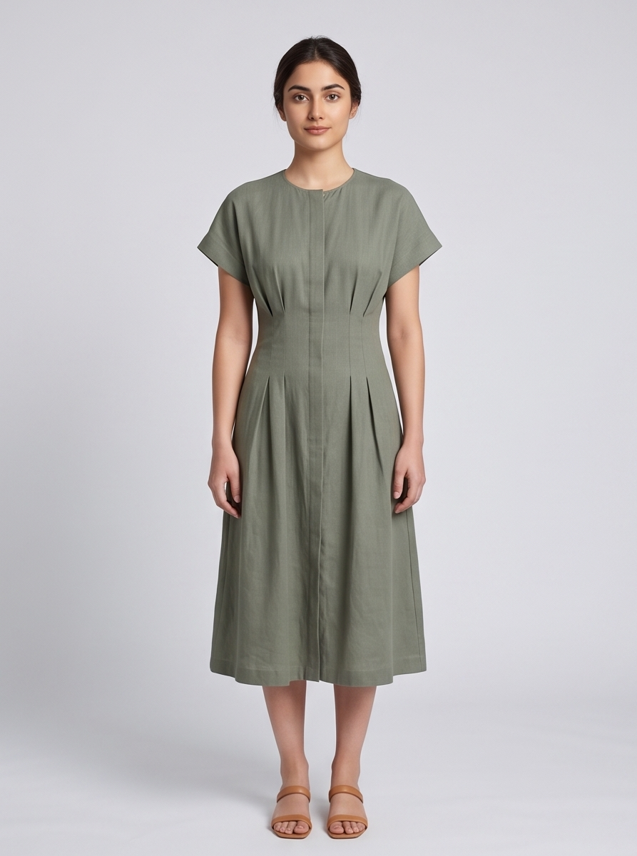 The Classic Tailored Pleated Midi Dress