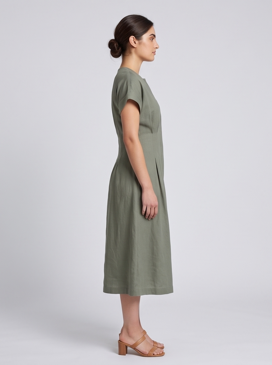 The Classic Tailored Pleated Midi Dress