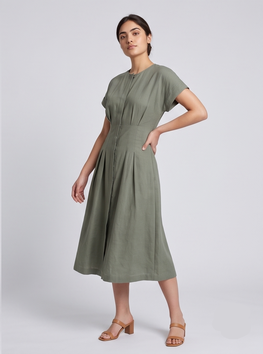 The Classic Tailored Pleated Midi Dress