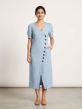 The Asymmetrical Button Linen Midi Dress