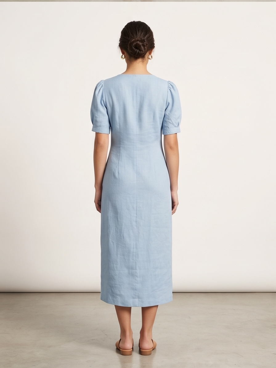 The Asymmetrical Button Linen Midi Dress