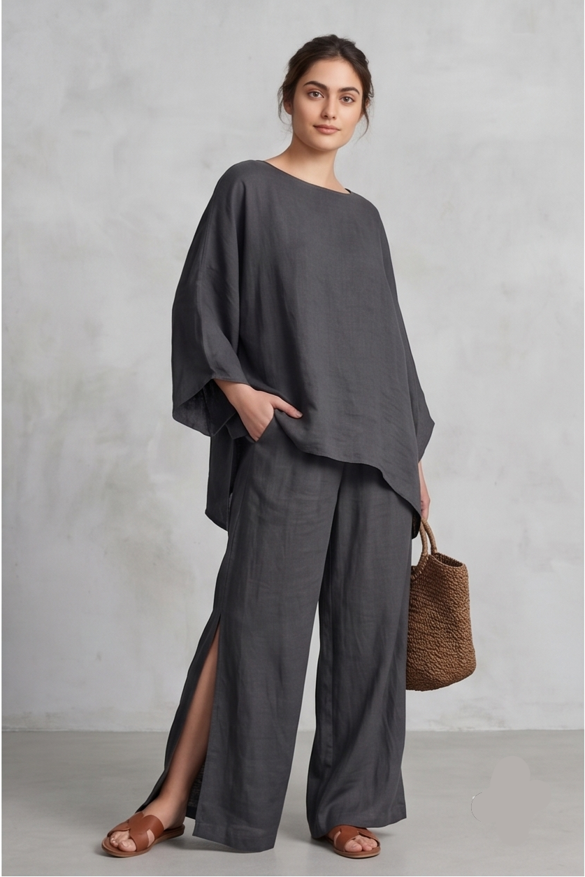 Bohemian Breeze Asymmetrical Hem Top & Slit Trouser Set