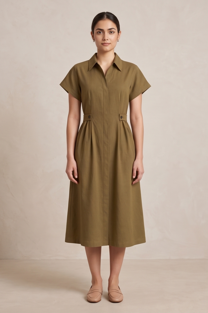 The Classic Tailored Midi Shirt Dress