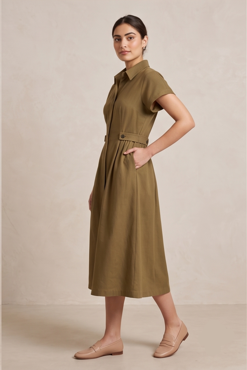 The Classic Tailored Midi Shirt Dress