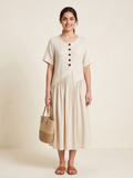 Short Sleeve Gathered Drop-Waist Midi Dress