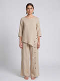 Asymmetrical Button-Detail Tunic & Wide-Leg Pant Set