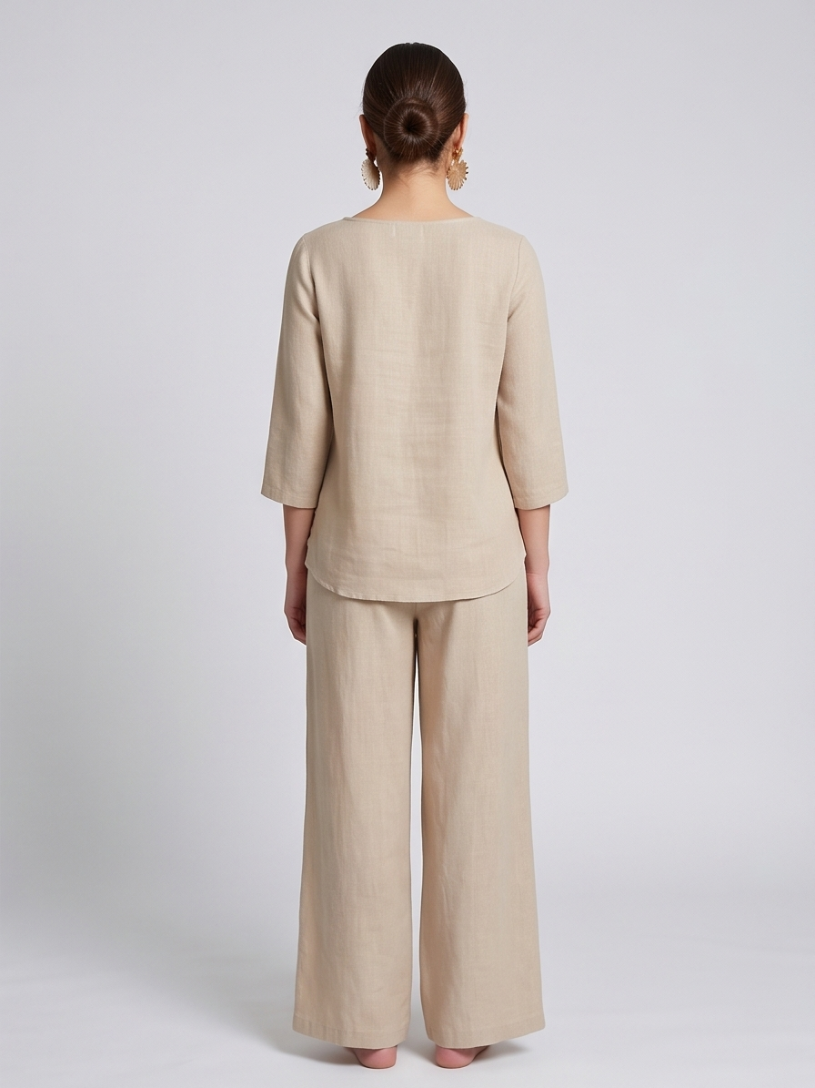 Asymmetrical Button-Detail Tunic & Wide-Leg Pant Set