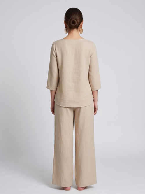 Asymmetrical Button-Detail Tunic & Wide-Leg Pant Set