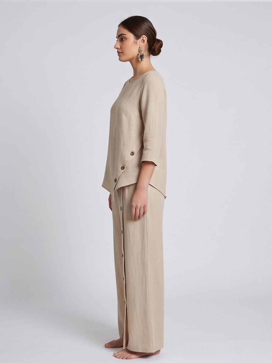 Asymmetrical Button-Detail Tunic & Wide-Leg Pant Set