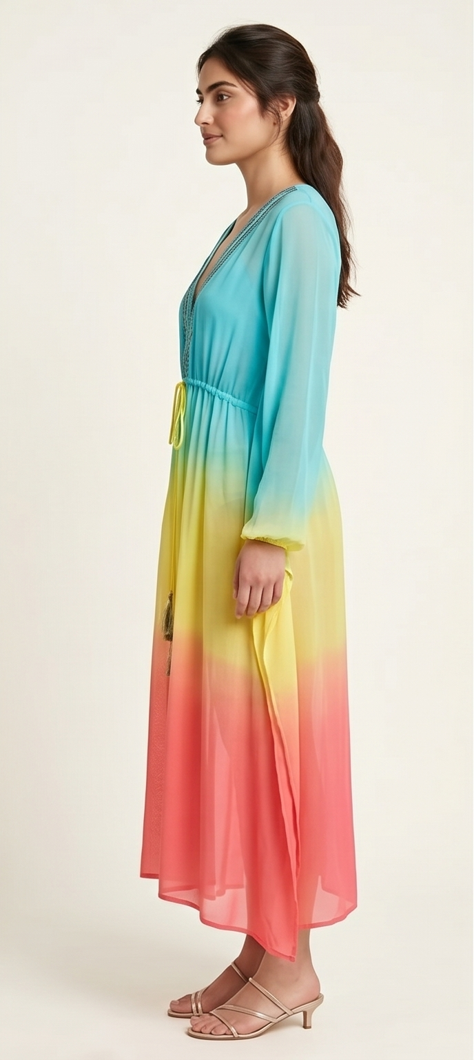 Sunset Mirage Ombre Sheer Beach Cover-Up Maxi Dress