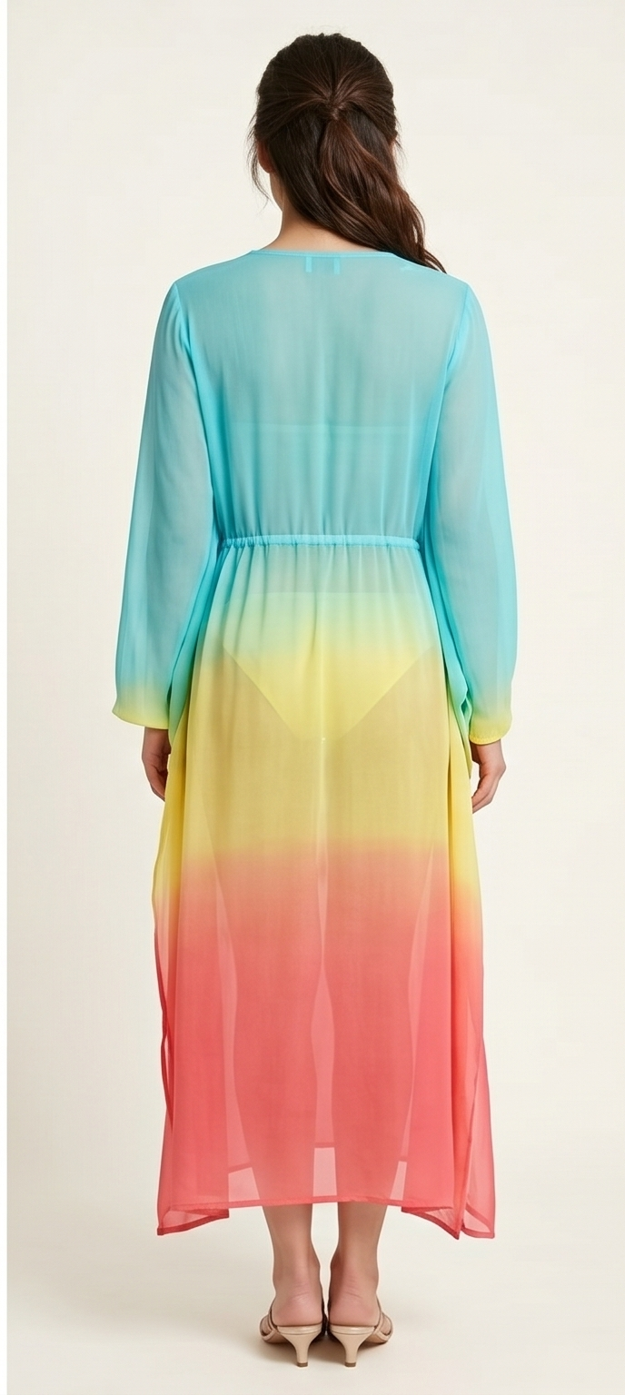 Sunset Mirage Ombre Sheer Beach Cover-Up Maxi Dress