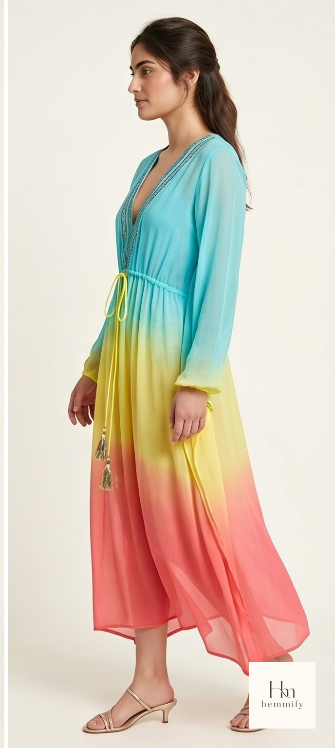 Sunset Mirage Ombre Sheer Beach Cover-Up Maxi Dress