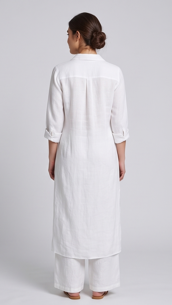 Woman wearing a white kurta with pants 