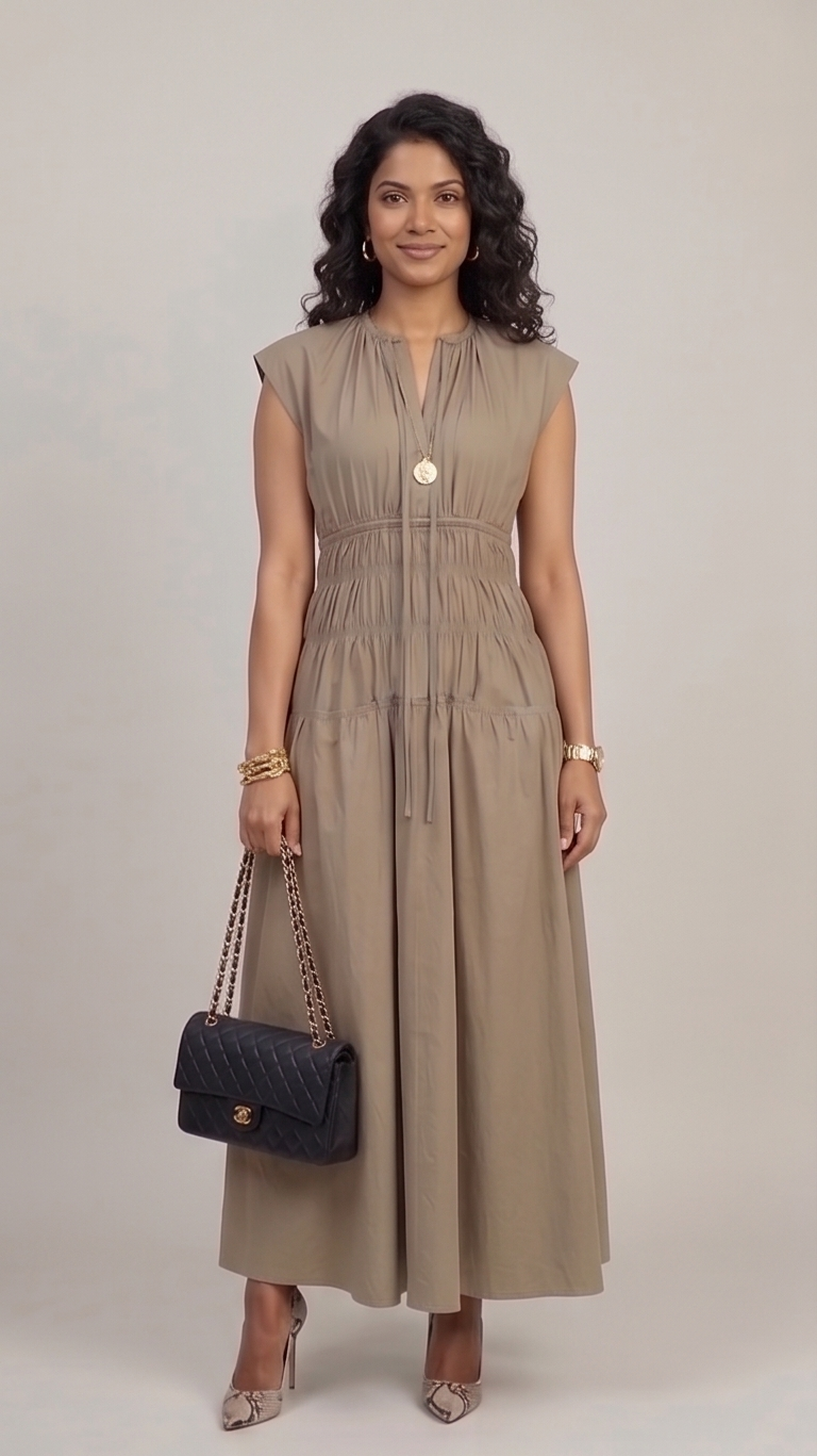 Sleeveless Smocked-Waist Tiered Maxi Dress