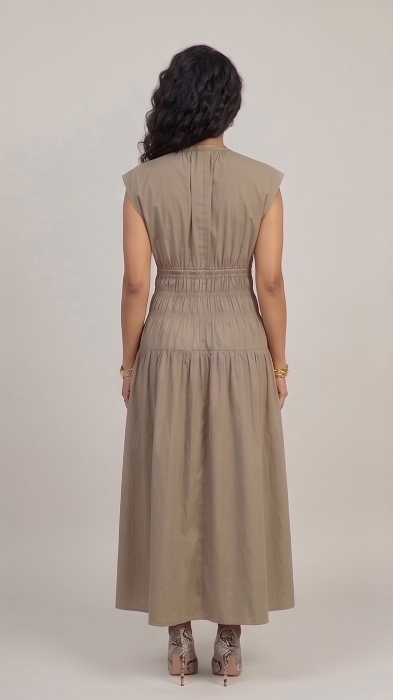 Sleeveless Smocked-Waist Tiered Maxi Dress