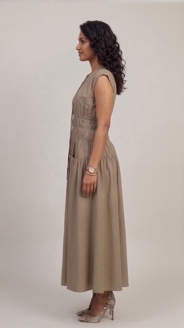 Sleeveless Smocked-Waist Tiered Maxi Dress