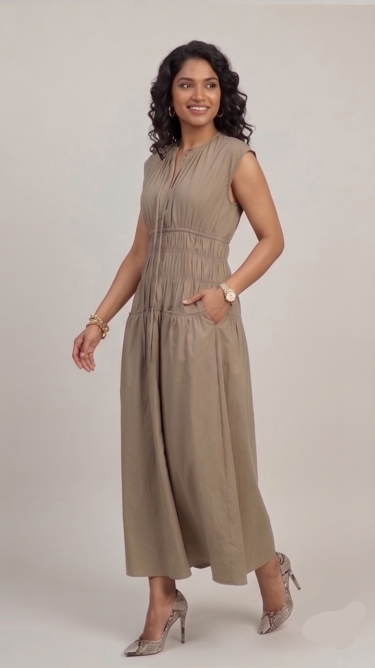Sleeveless Smocked-Waist Tiered Maxi Dress