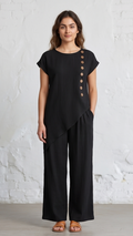 Women's Asymmetrical Button-Detail Top and Wide-Leg Pant Co-ord Set