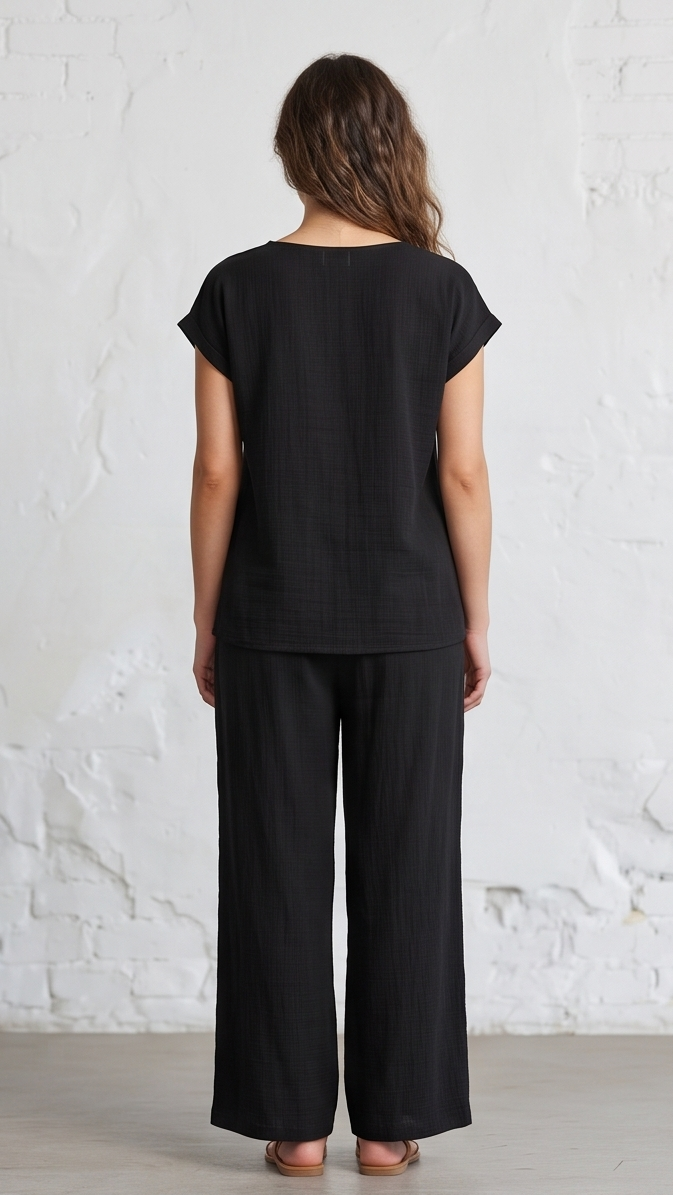 Women's Asymmetrical Button-Detail Top and Wide-Leg Pant Co-ord Set