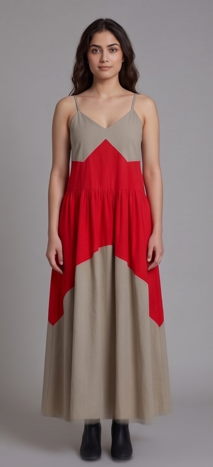Two-Tone Open-Back Maxi Dress