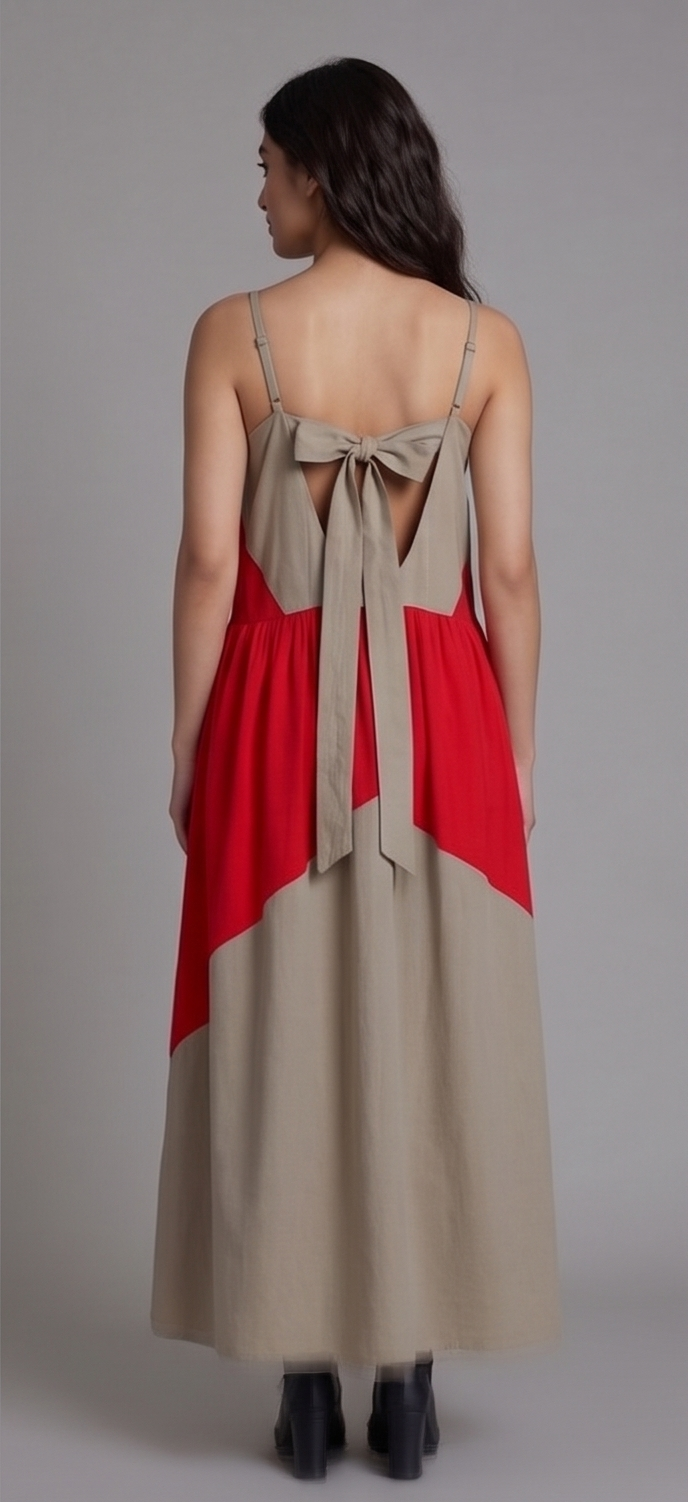 Two-Tone Open-Back Maxi Dress