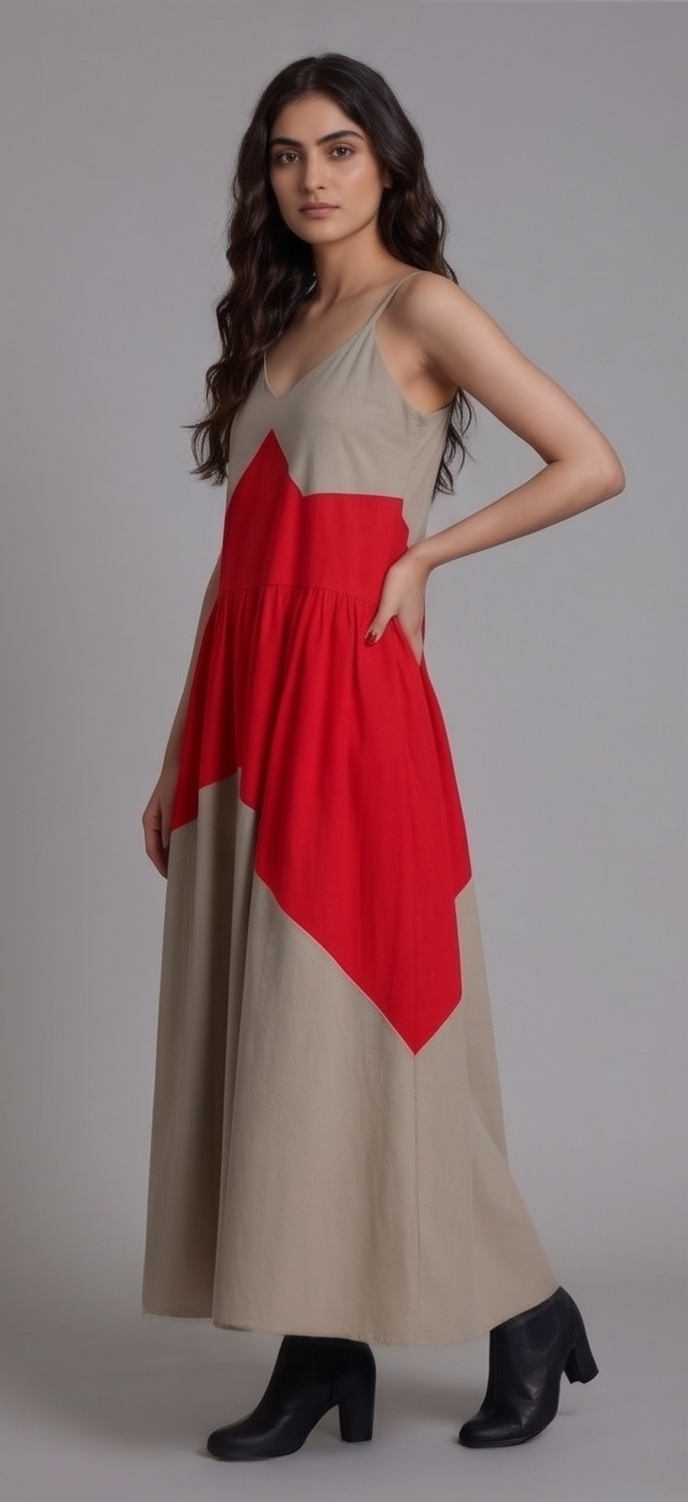 Two-Tone Open-Back Maxi Dress