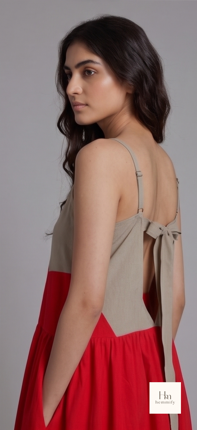 Two-Tone Open-Back Maxi Dress