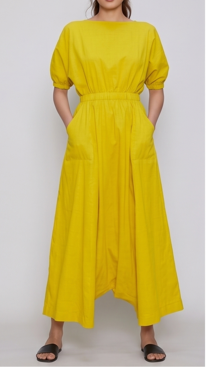 Woman wearing a yellow dress 