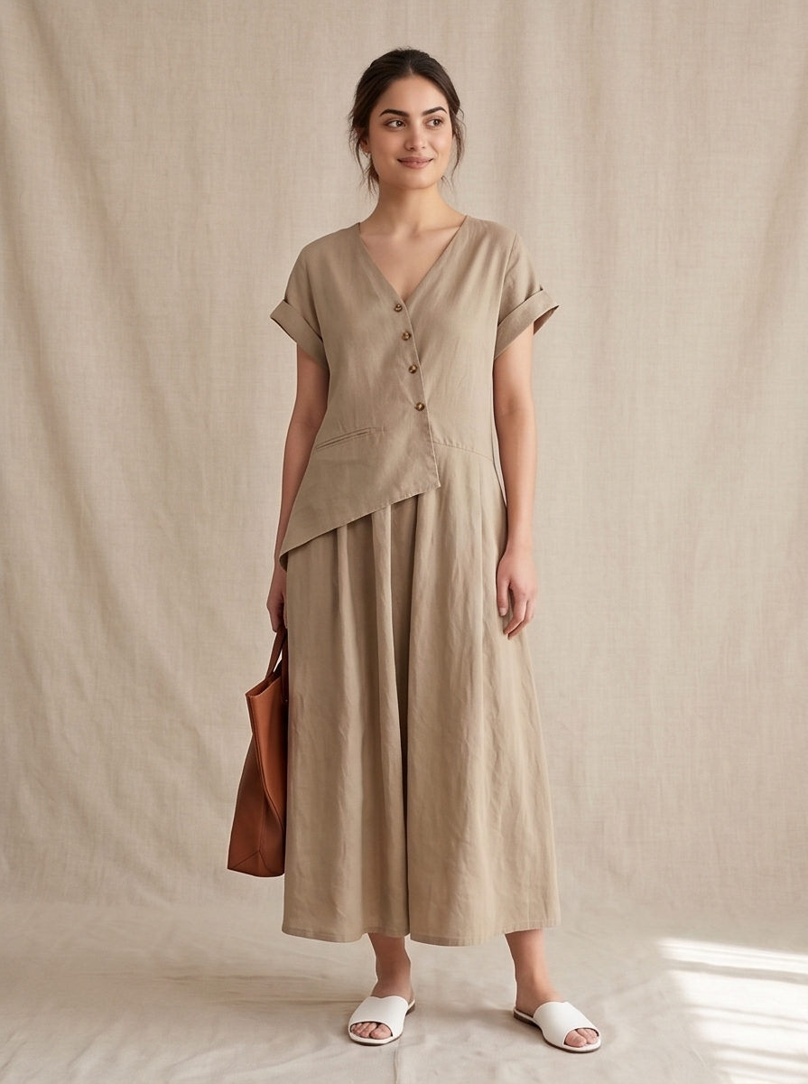 Asymmetrical Button-Front Maxi Dress