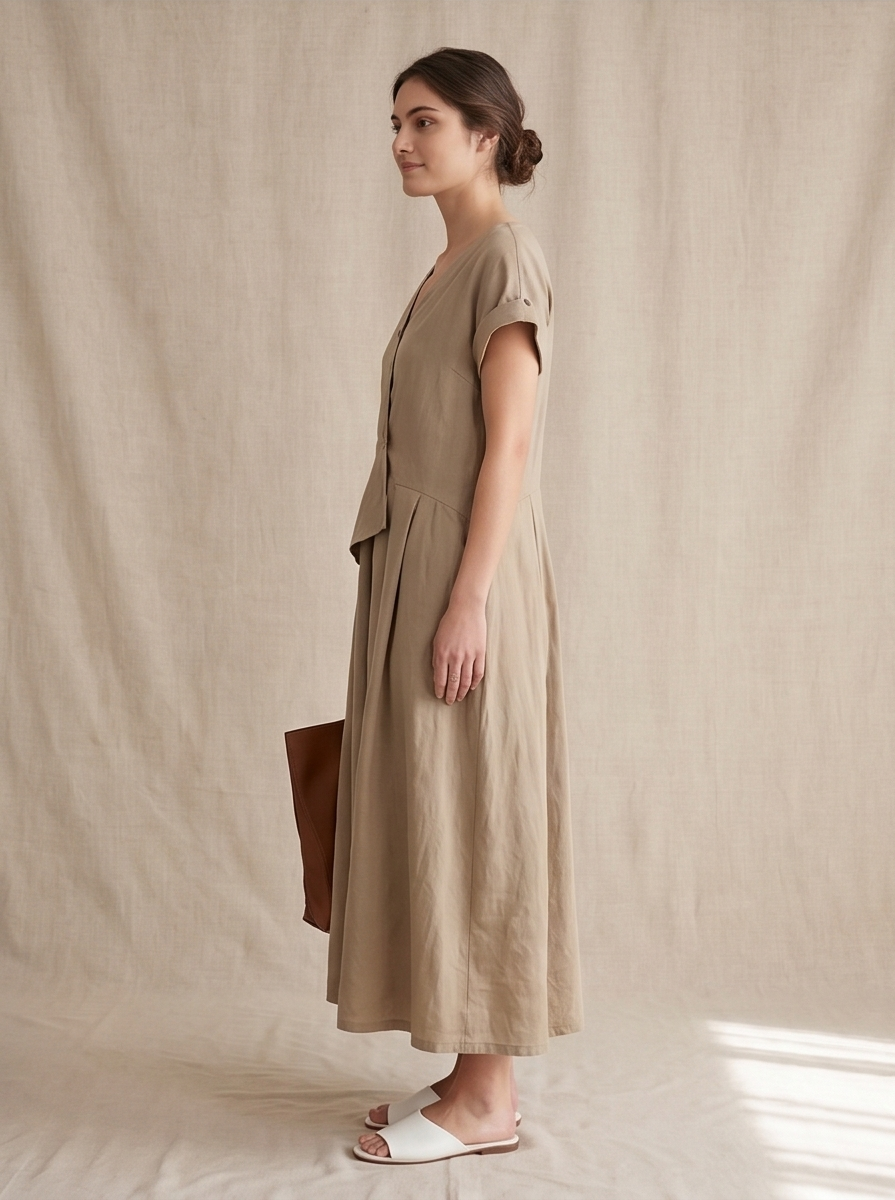 Asymmetrical Button-Front Maxi Dress