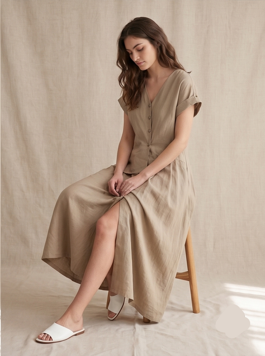Asymmetrical Button-Front Maxi Dress