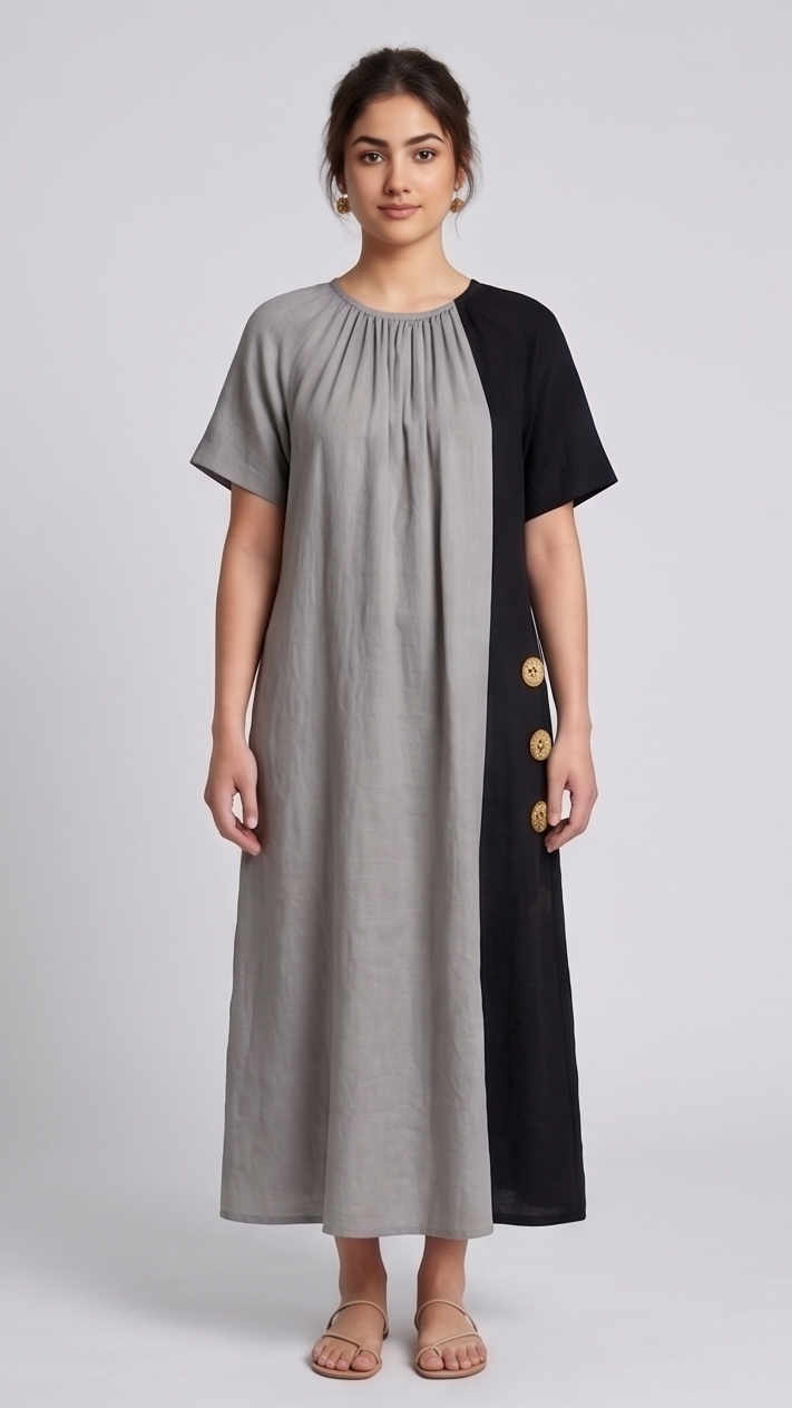 Two-Tone Color-Block Maxi Dress