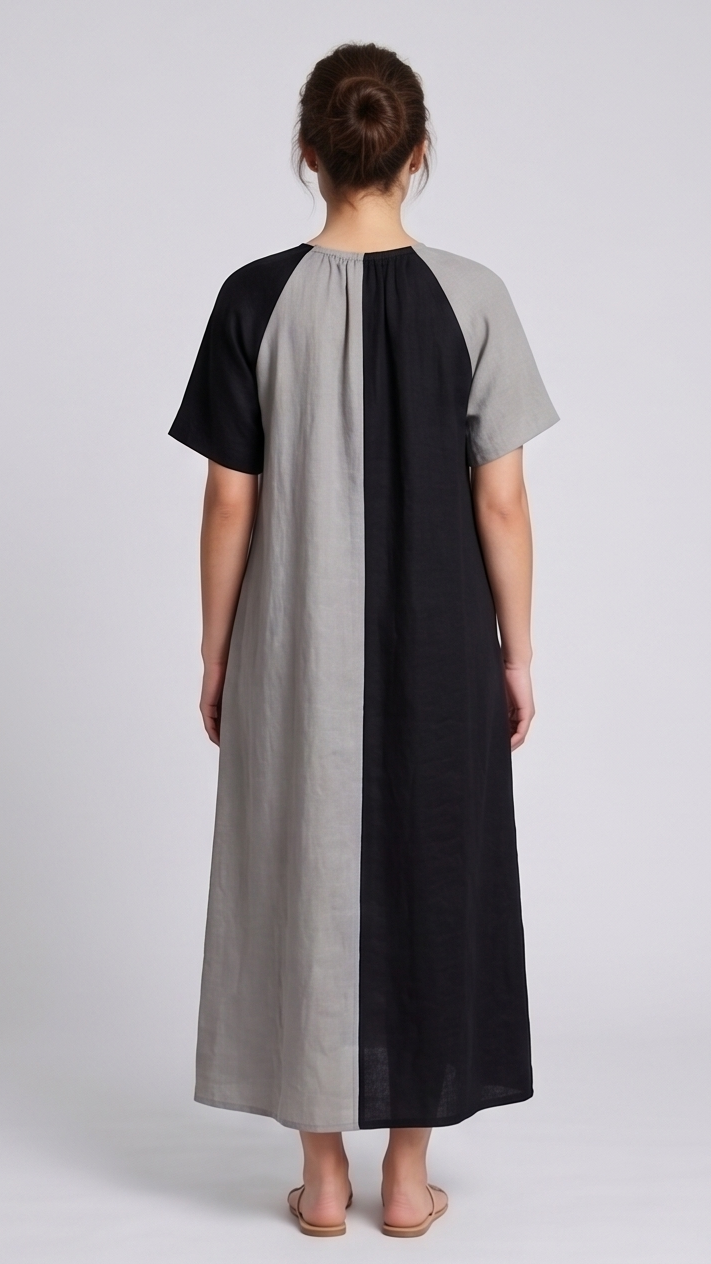 Two-Tone Color-Block Maxi Dress