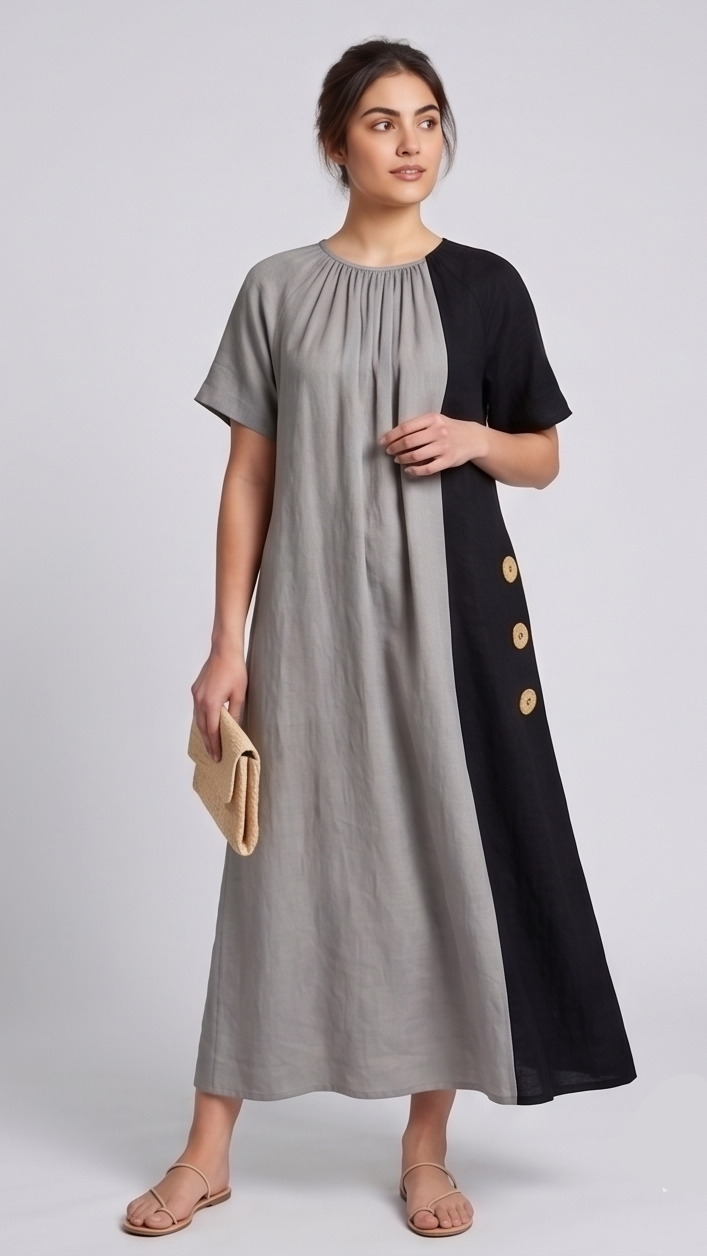 Two-Tone Color-Block Maxi Dress
