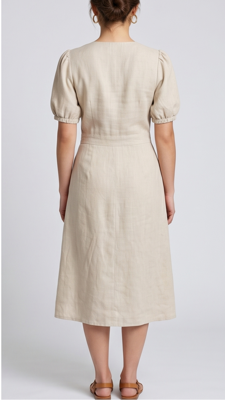 Classic V-Neck Button-Down Midi Dress