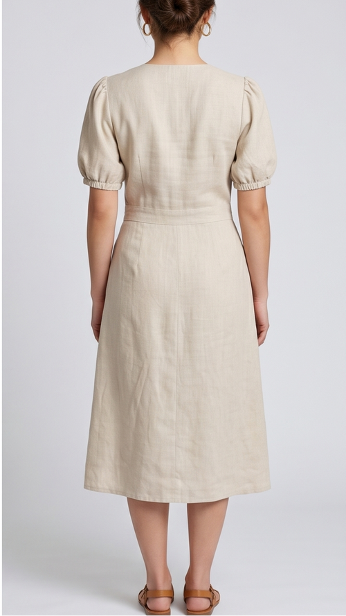 Classic V-Neck Button-Down Midi Dress