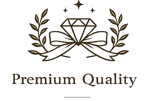 Logo with decorative elements and 'Premium Quality' text on a white background